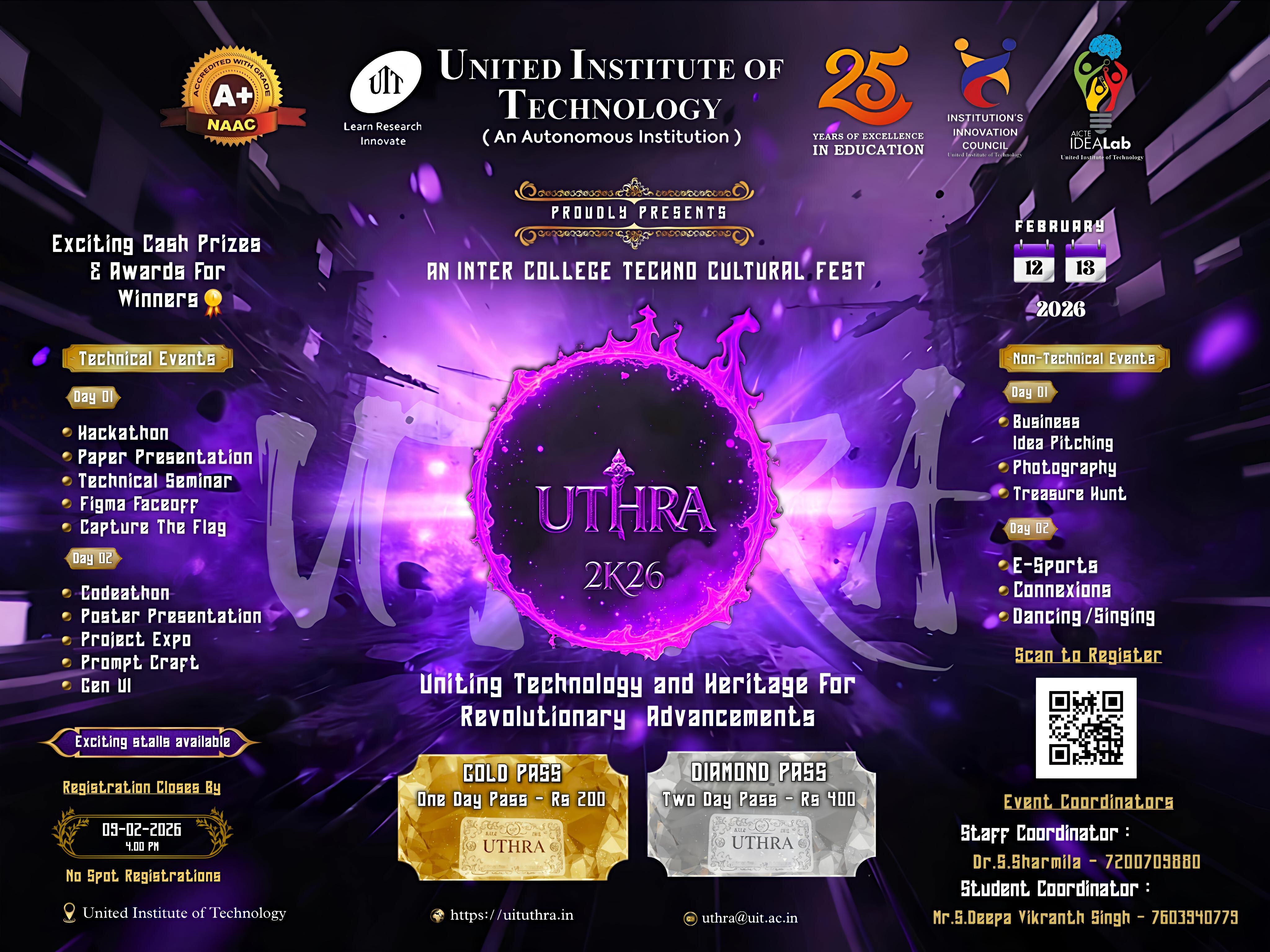 UTHRA 2K26 Inter-College Techno Fest Poster 